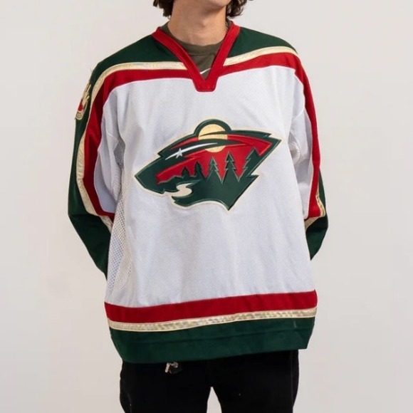 NWT VTG Minnesota Wild NHL Hockey Jersey Patch Athletic Green White Red Men L - Picture 1 of 12